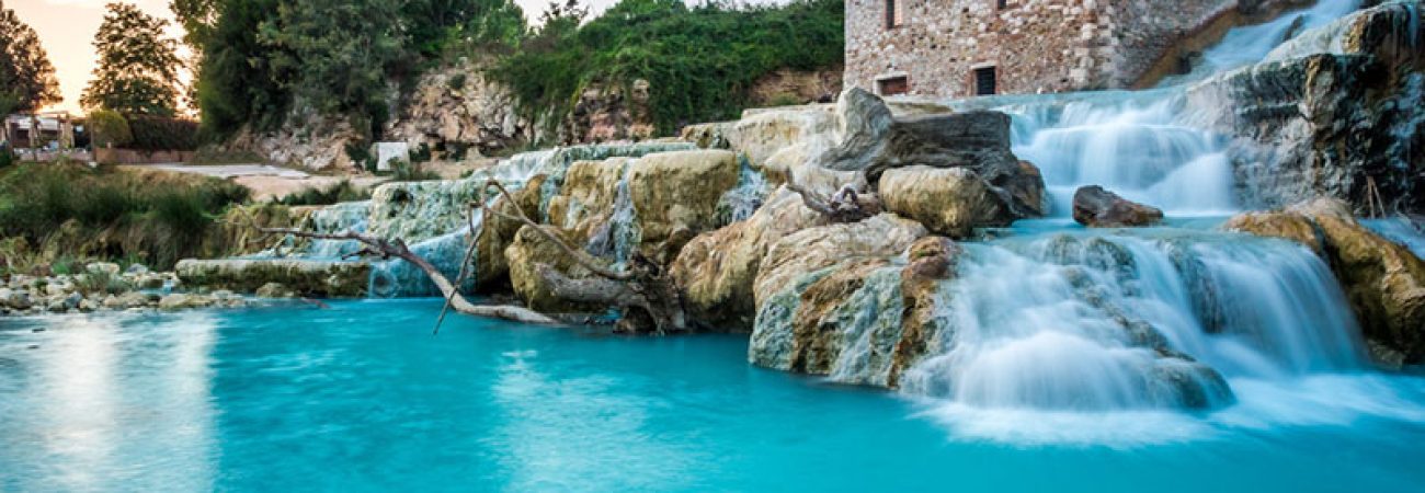 Natural spa with waterfalls in Tuscany, Italy